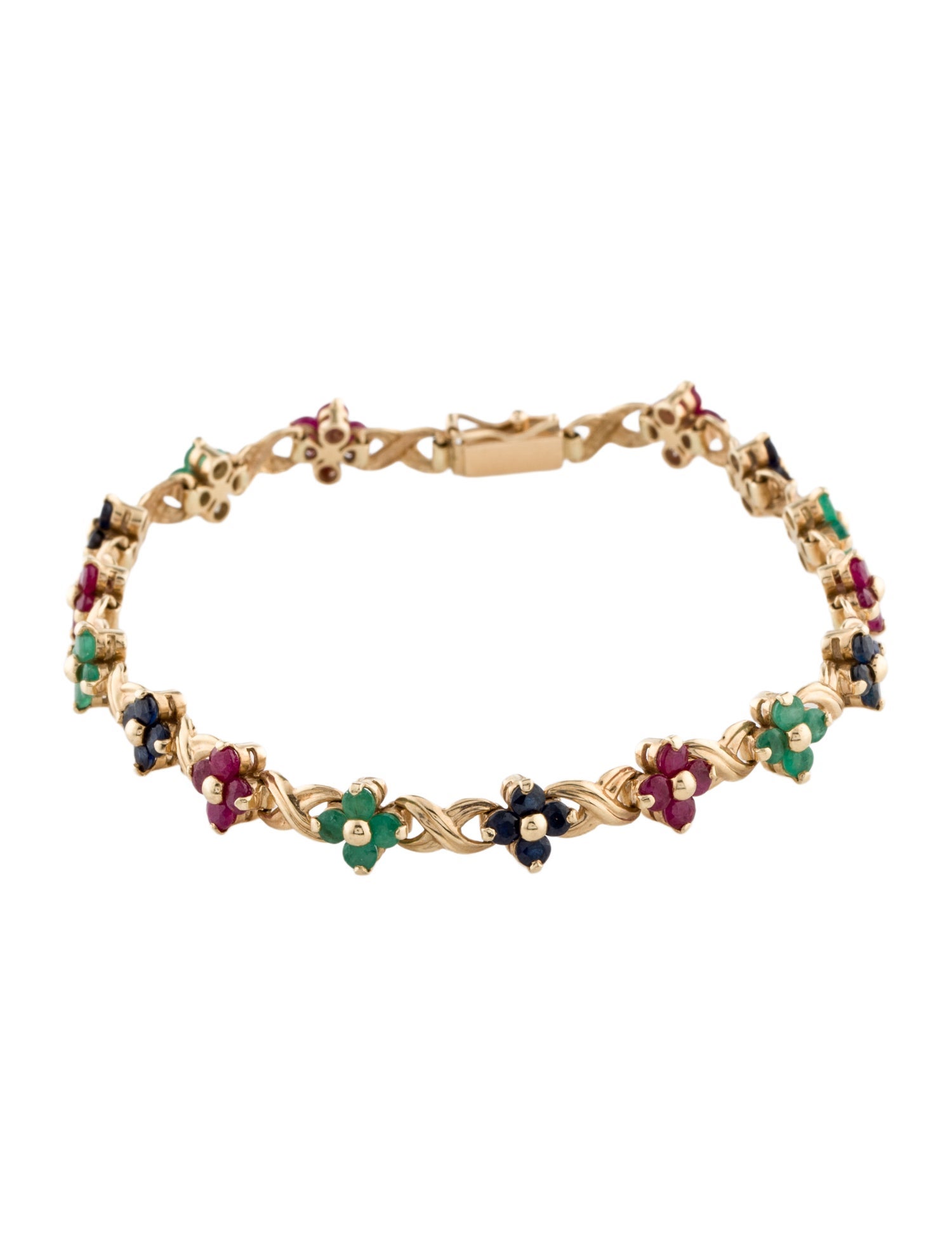 Bracelet 14K Ruby, Emerald & Sapphire Link