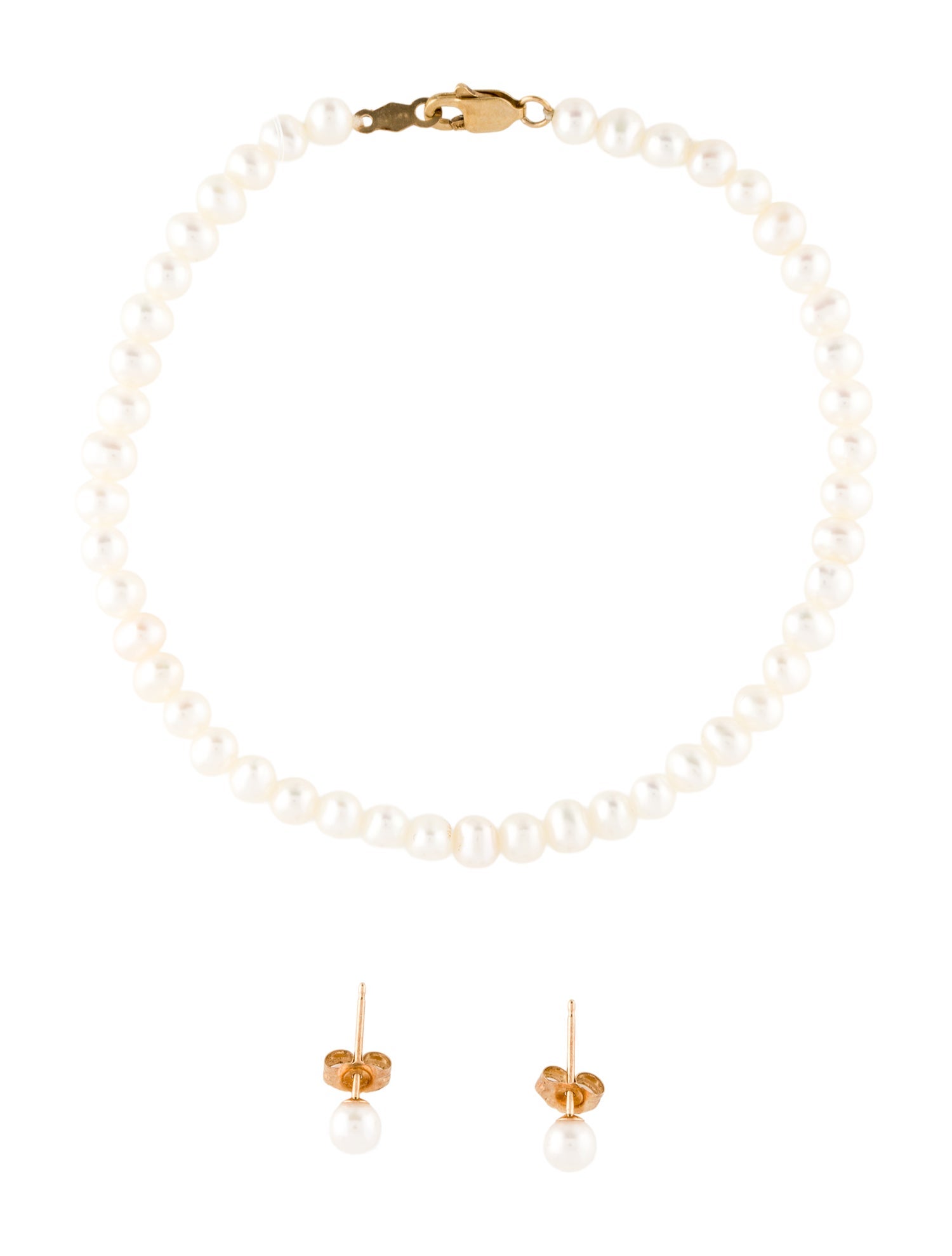 Bracelet 14K Pearl Strand & Stud Earring Set