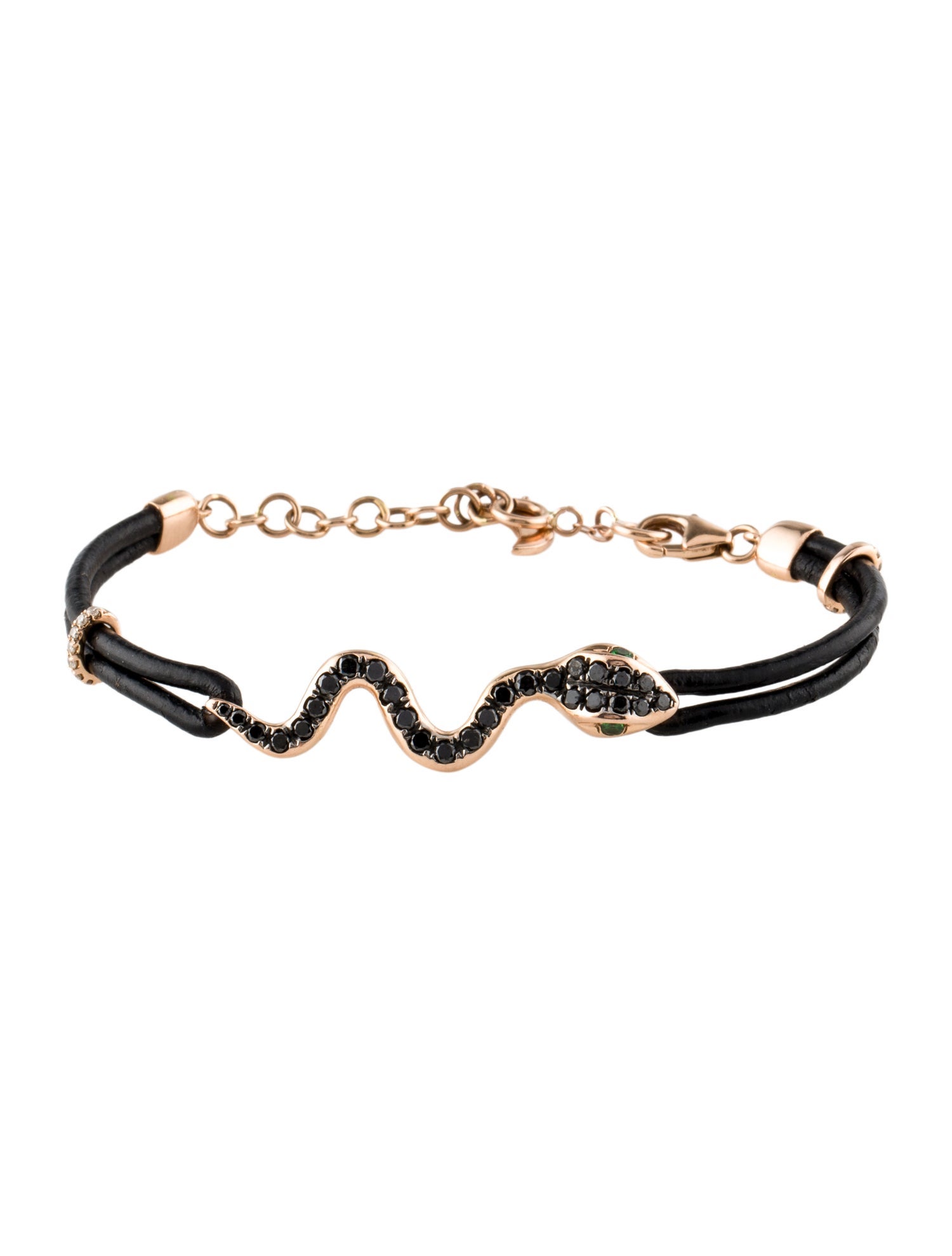Bracelet 14K Leather, Diamond & Tsavorite Snake Station