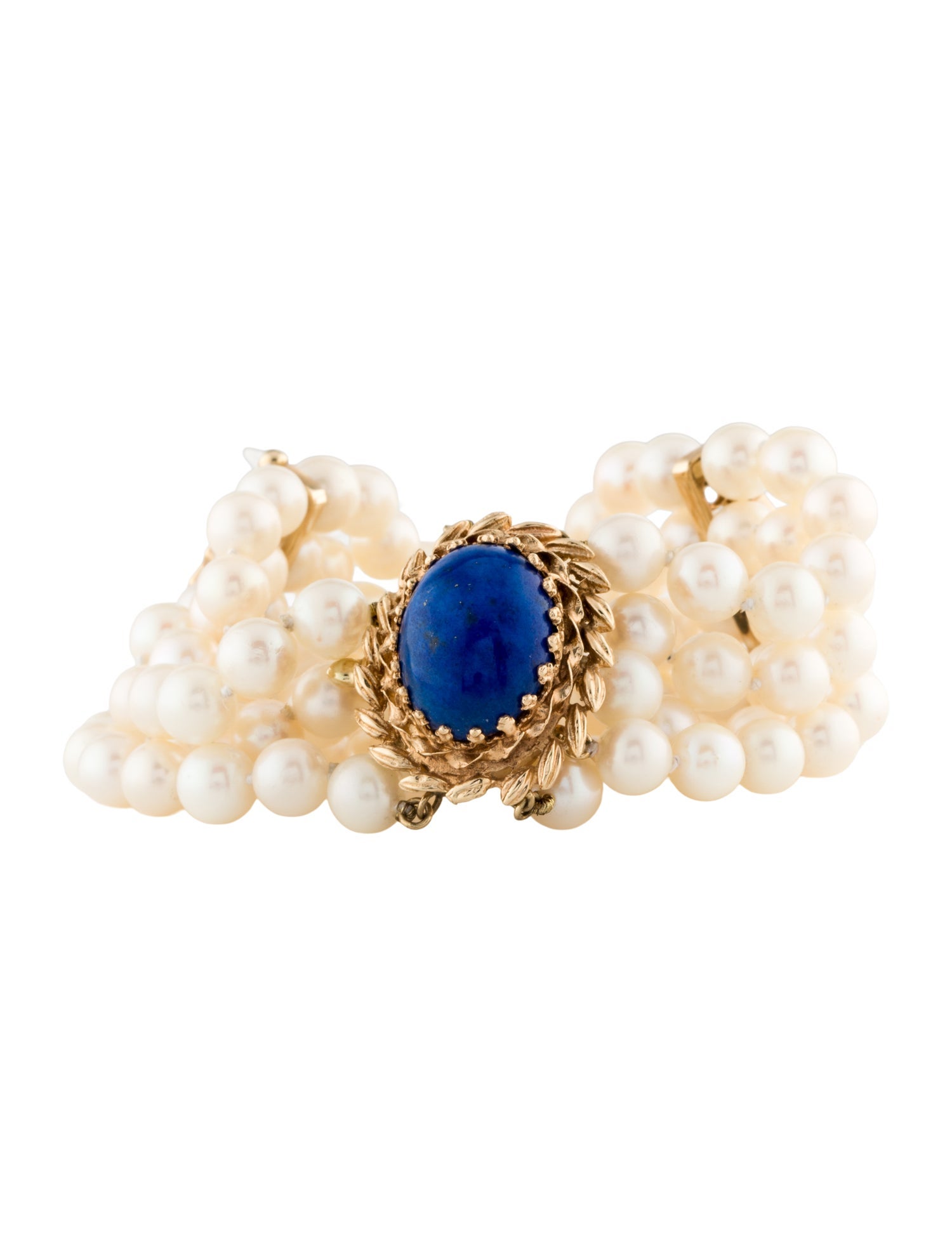 Bracelet 14K Pearl, Diamond, & Lapis Lazuli Multistrand