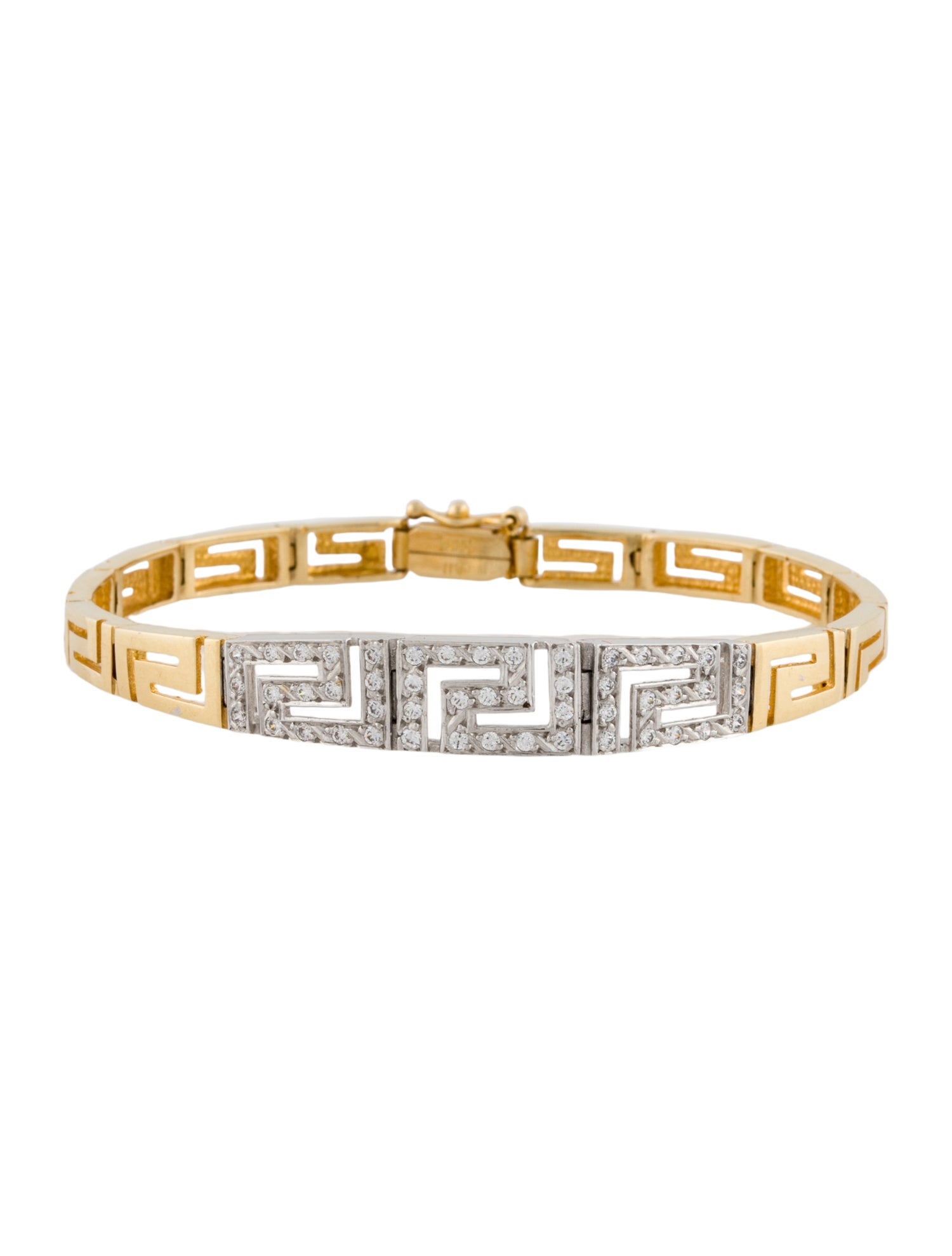 Bracelet 14K Cubic Zirconia Greek Key Motif Link
