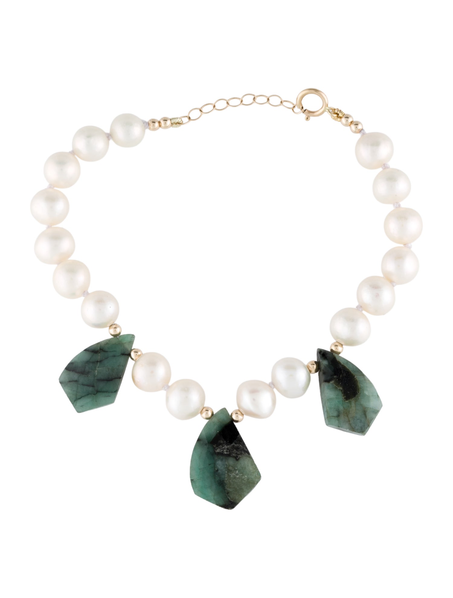 Bracelet 14K Pearl & Emerald Bead Station