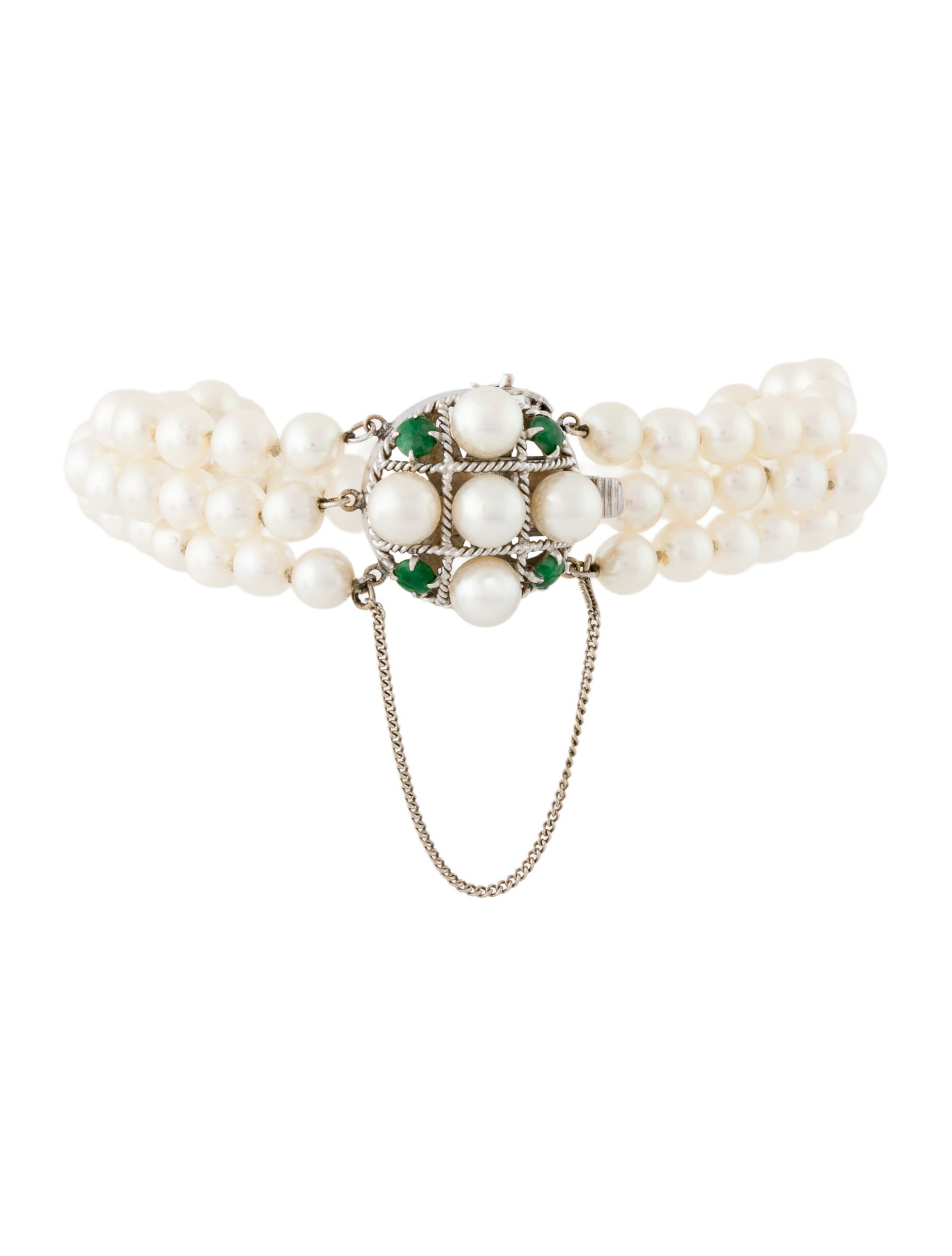 Bracelet 14K Pearl & Jadeite Triple Strand