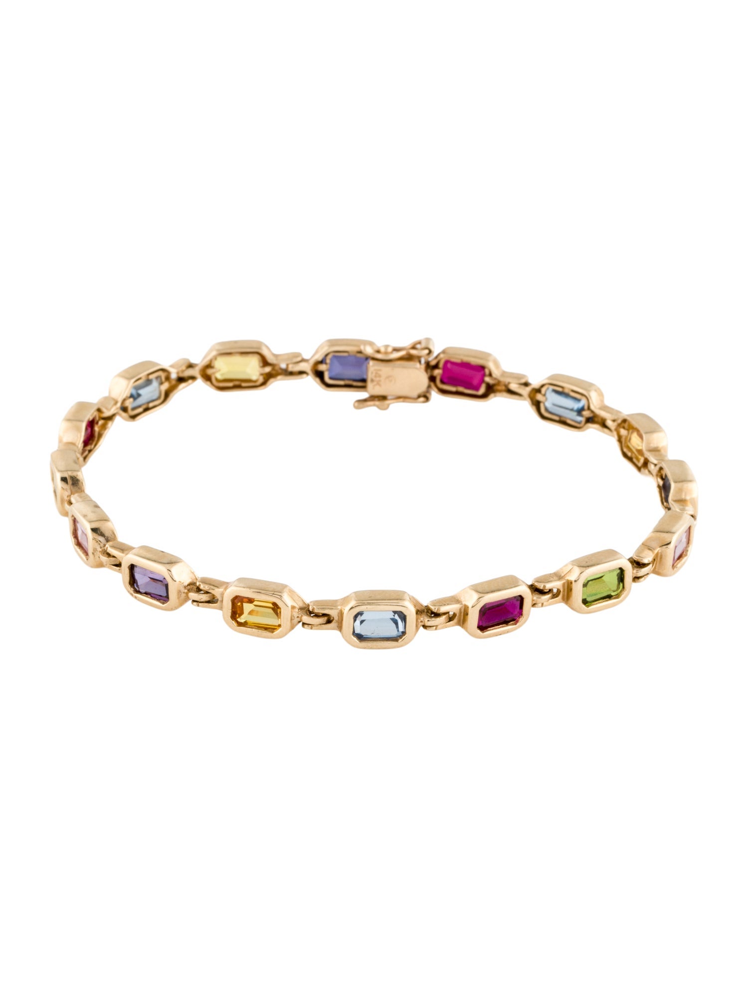 Bracelet 14K Synthetic Ruby, Synthetic Spinel & Synthetic Sapphire Link
