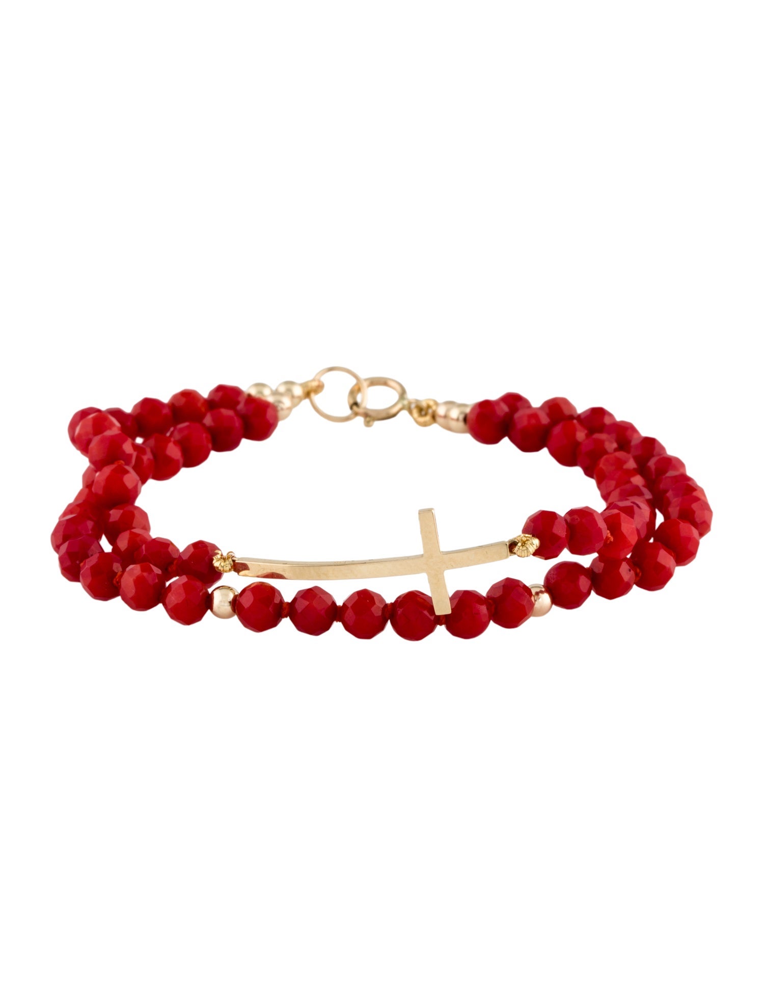 Bracelet 14K Coral Cross Double Strand Beaded