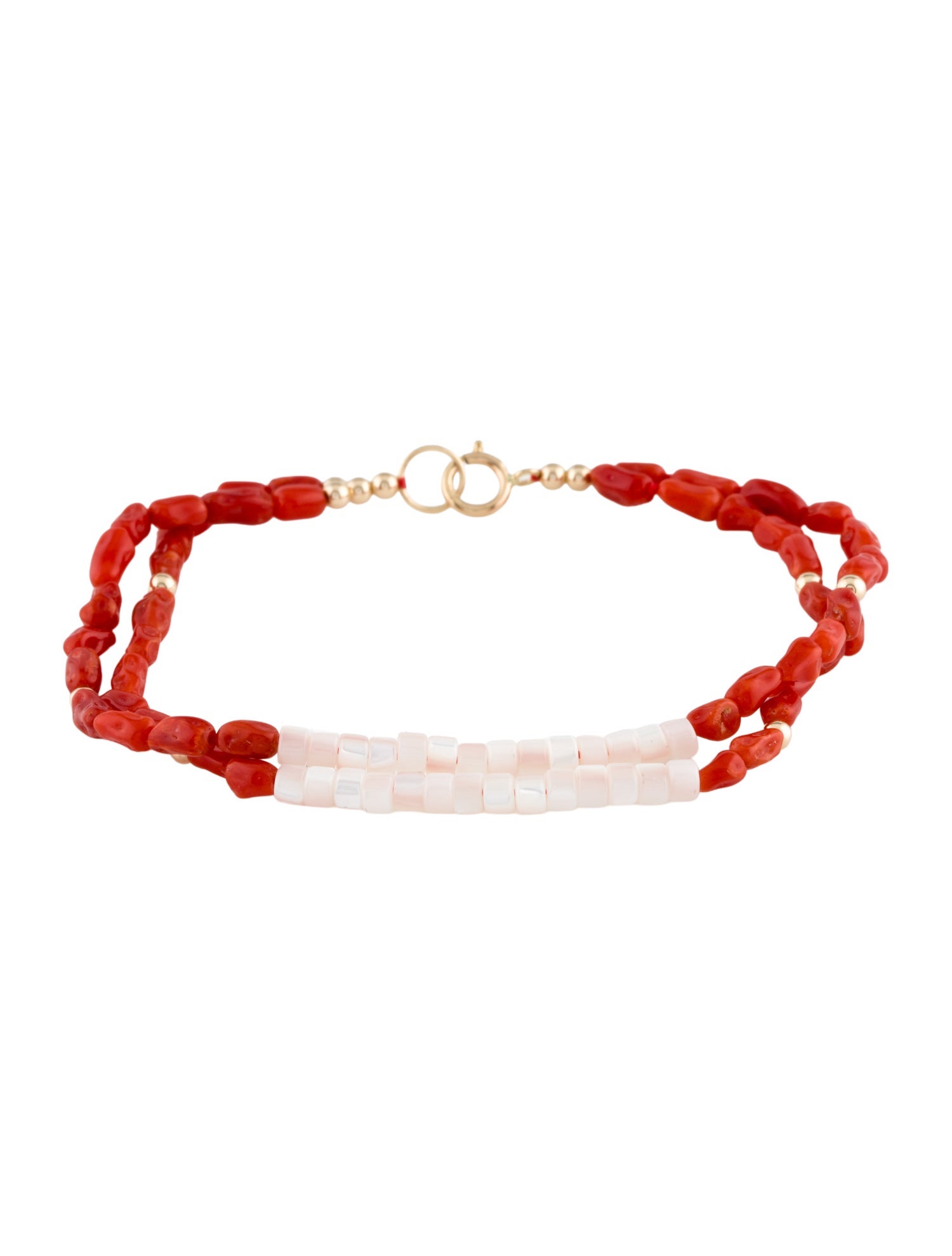 Bracelet 14K Coral & Mother of Pearl Double Strand Bead