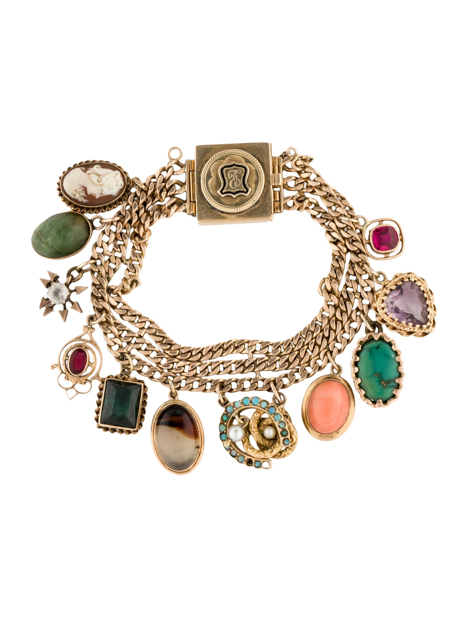 Bracelet Vintage Pearl & Multistone Charm Bracelet