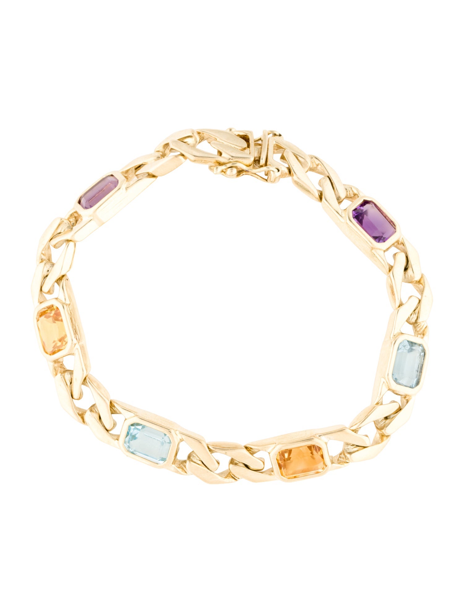 Bracelet 14K Multi-Stone Curb Chain Bracelet