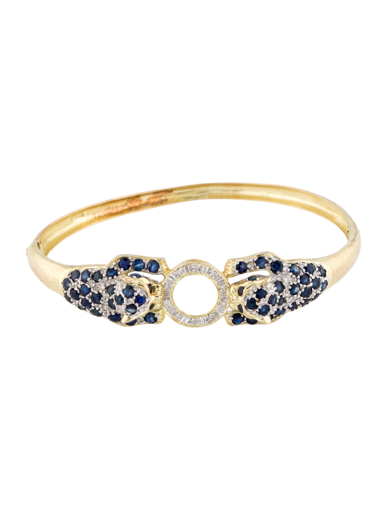Bracelet 14K 2.65ctw Sapphire & Diamond Cat Hinged Bangle
