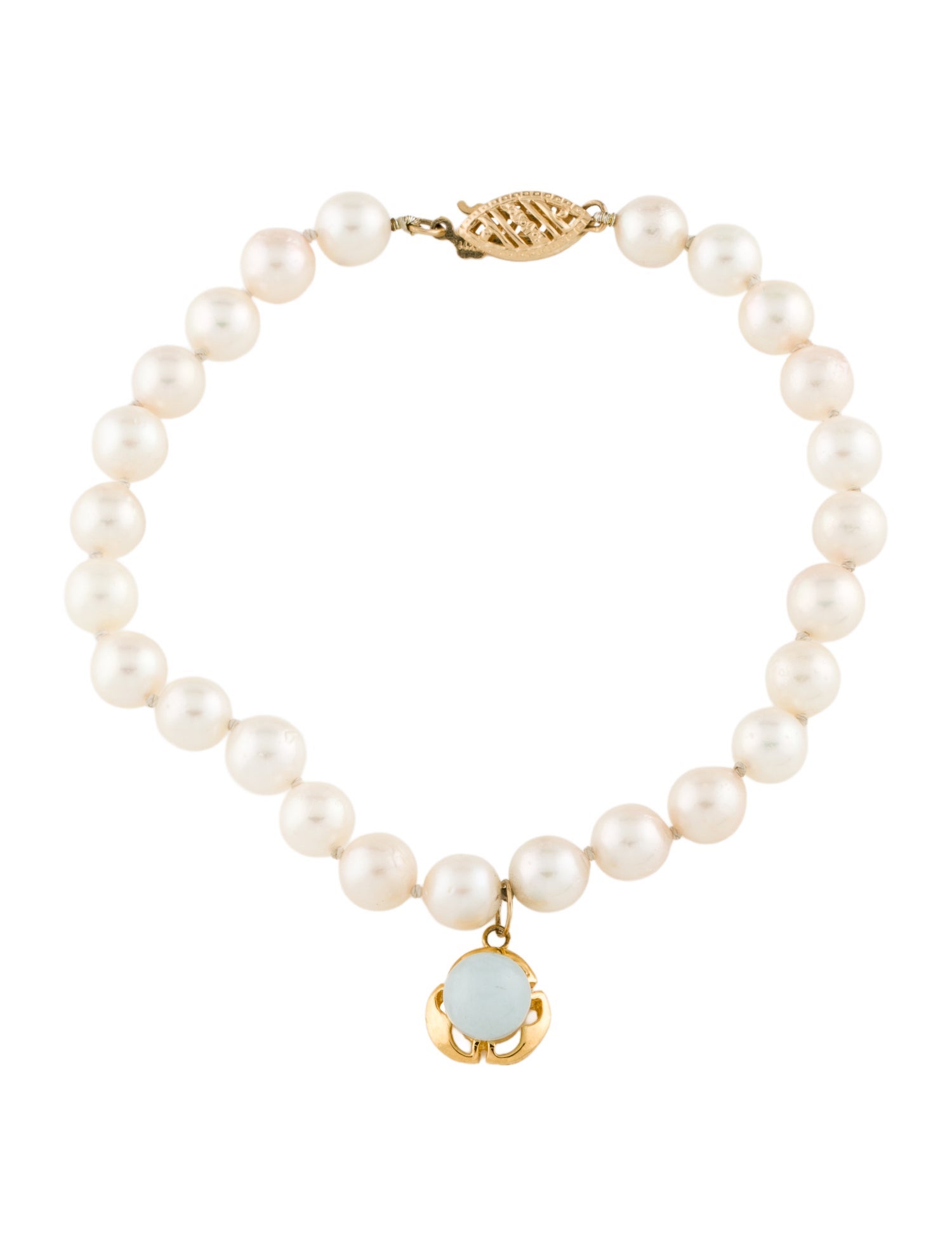 Bracelet 14K Pearl & Aquamarine Charm