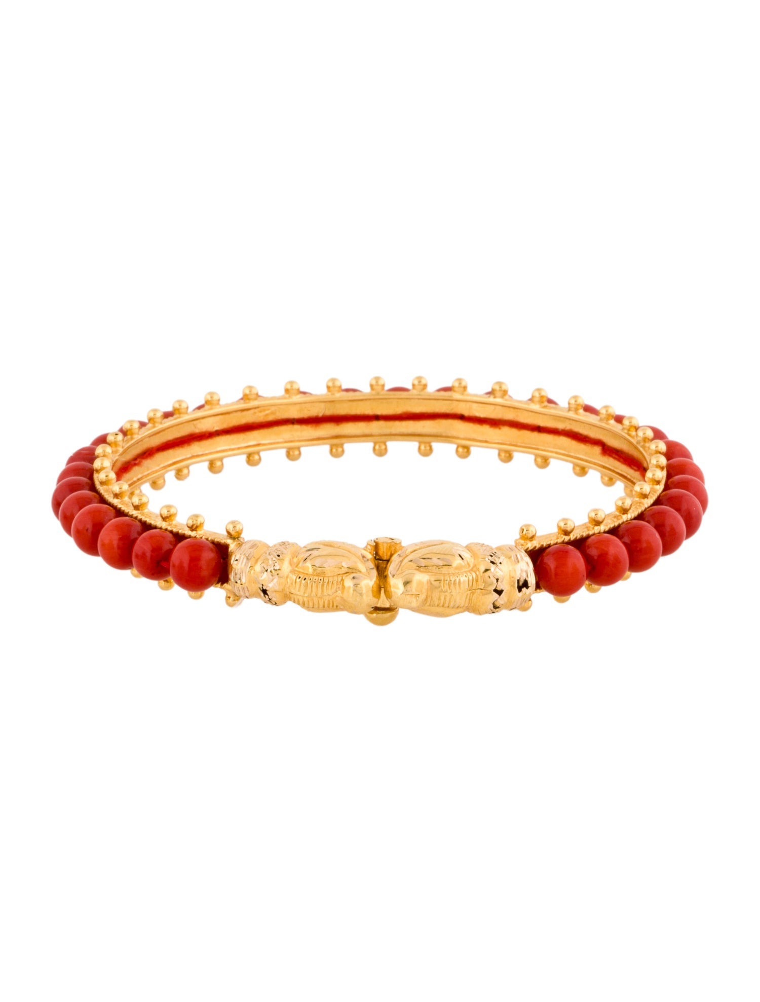 Bracelet 18K Dyed Coral Hinged Bangle