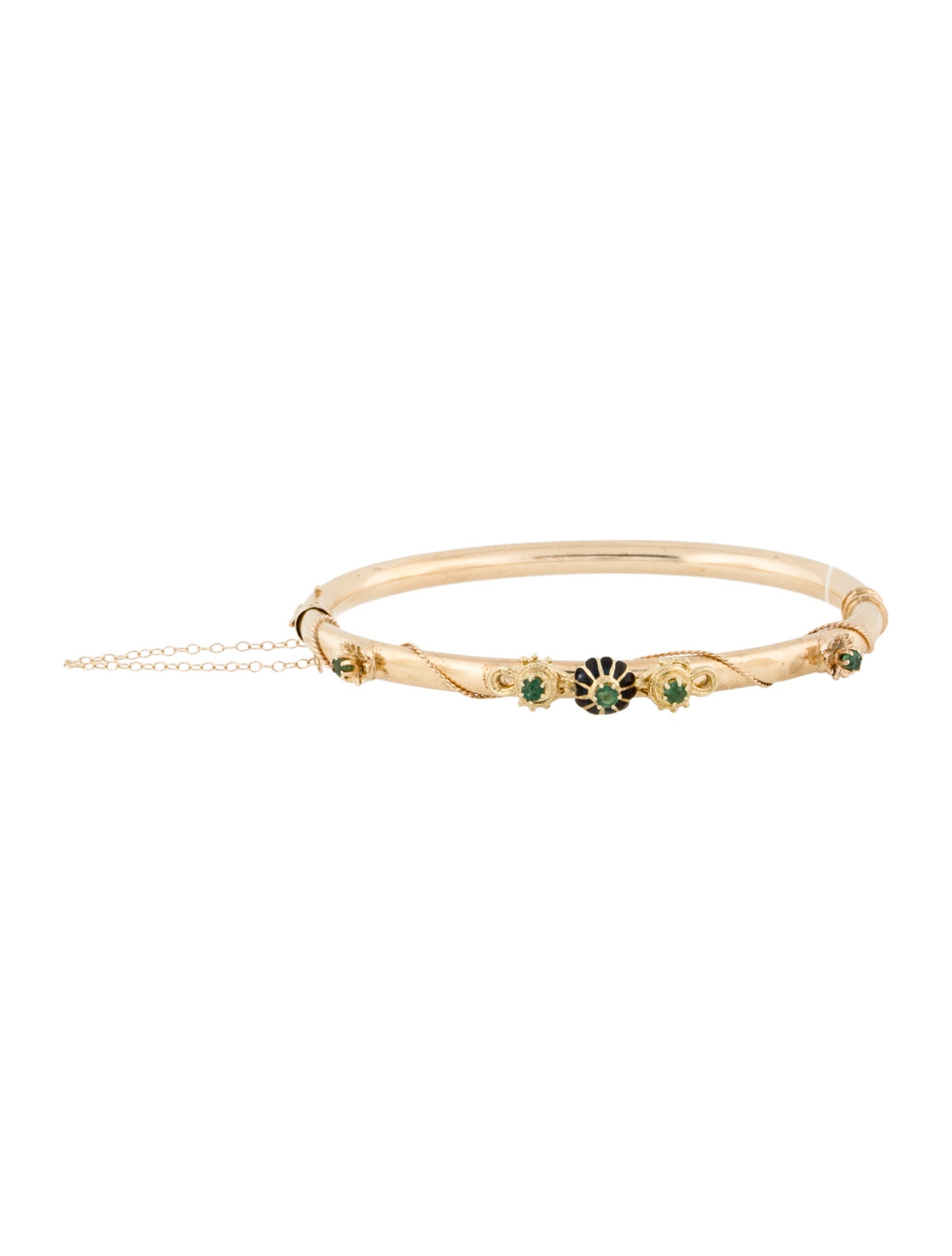 Bracelet 14K Emerald & Enamel Hinged Bangle