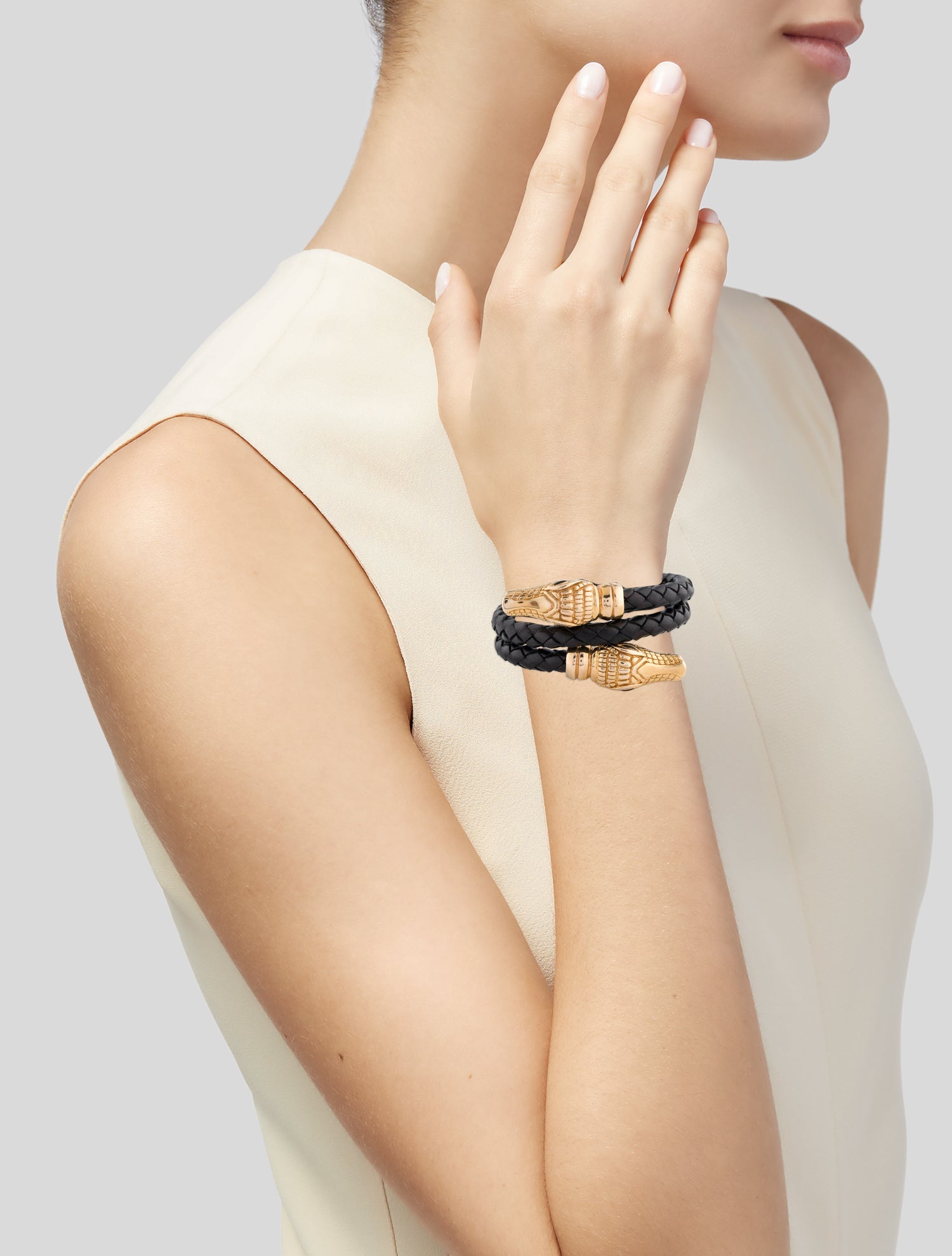 Bracelet 18K Enamel & Leather Alligator Wrap