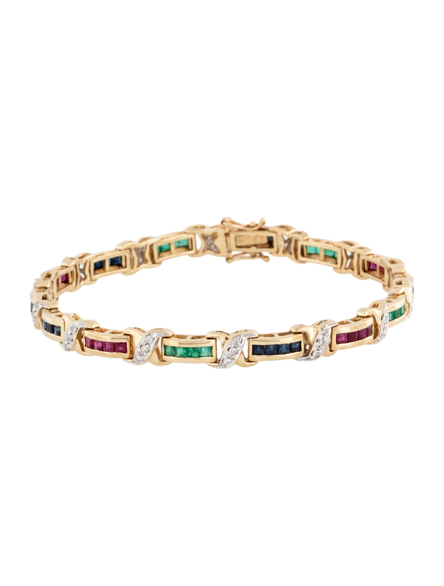 Bracelet 14K Diamond, Ruby, Emerald & Sapphire Link