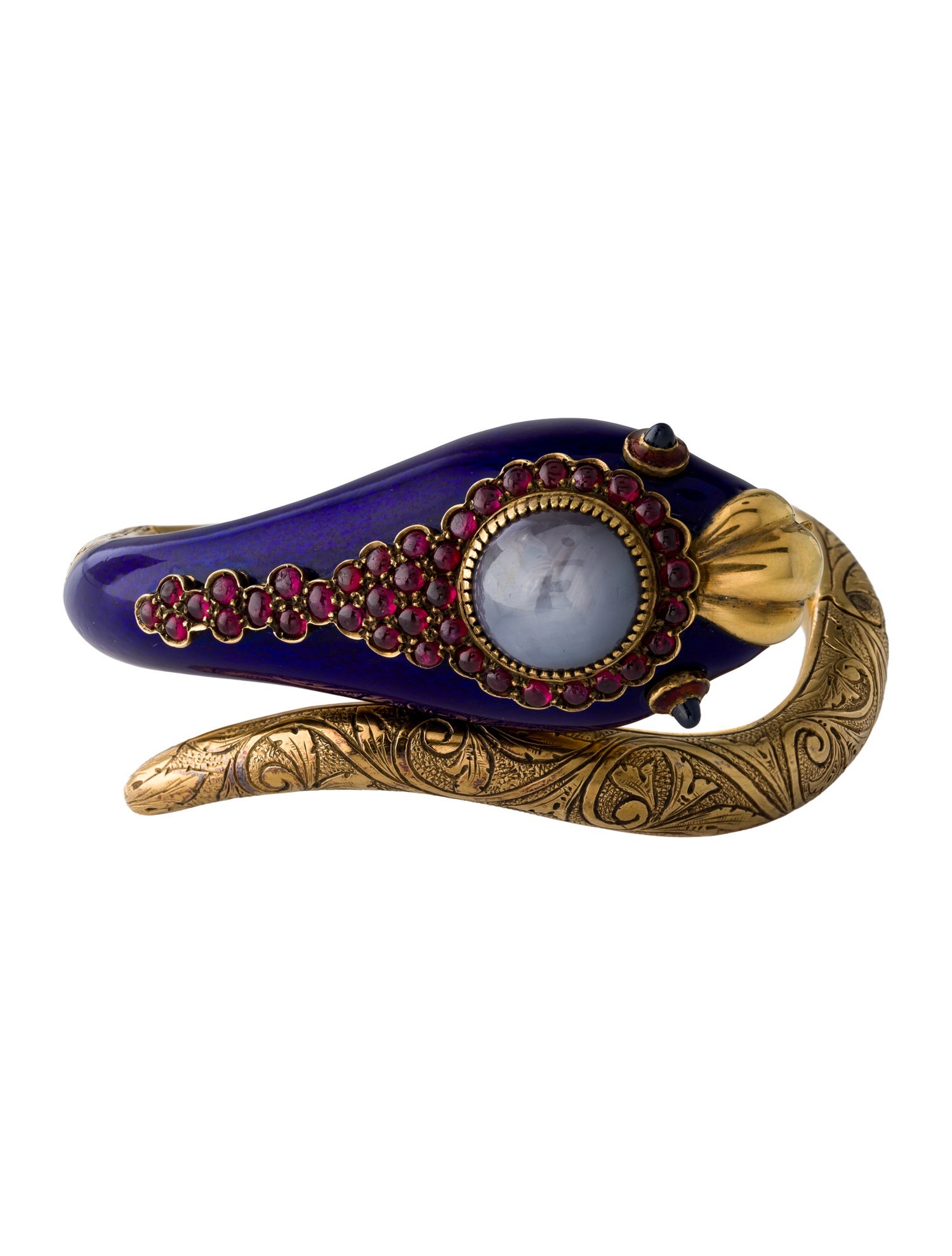 Bracelet Vintage 18K Star Sapphire, Sapphire & Ruby Enamel Serpent Bangle