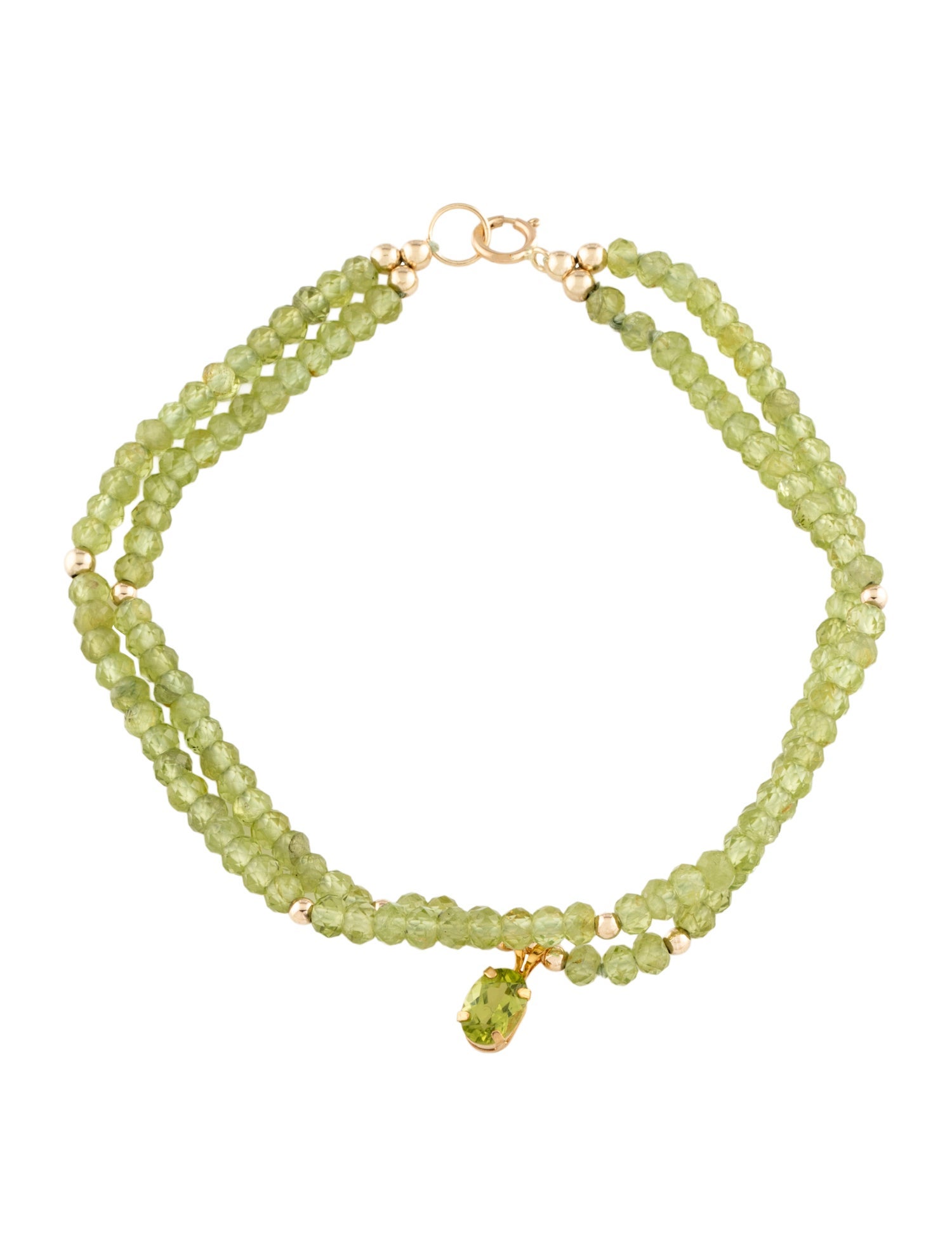 Bracelet 14K Peridot Double Strand Bead Charm Bracelet