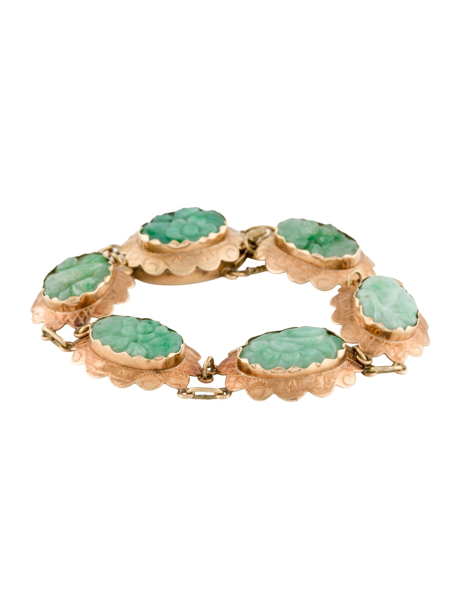 Bracelet 14K Jadeite Carved Station