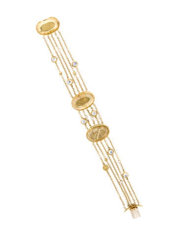 18K Rutilated Quartz, Moonstone & Diamond Bracelet