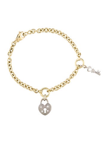 14K Diamond Padlock Charm Bracelet
