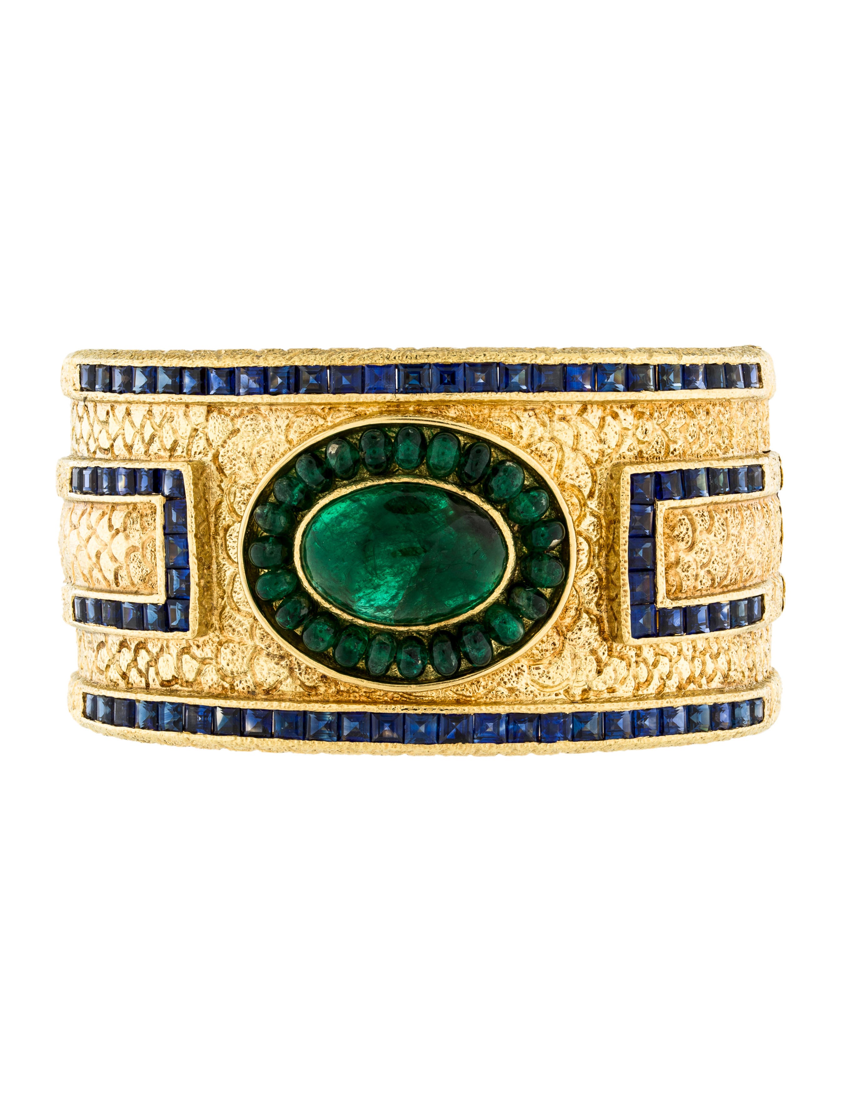 Bracelet 18K Emerald & Sapphire Cuff Bracelet