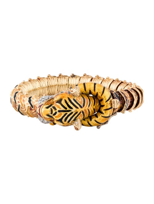18K Enamel & Diamond Tiger Bracelet yellow