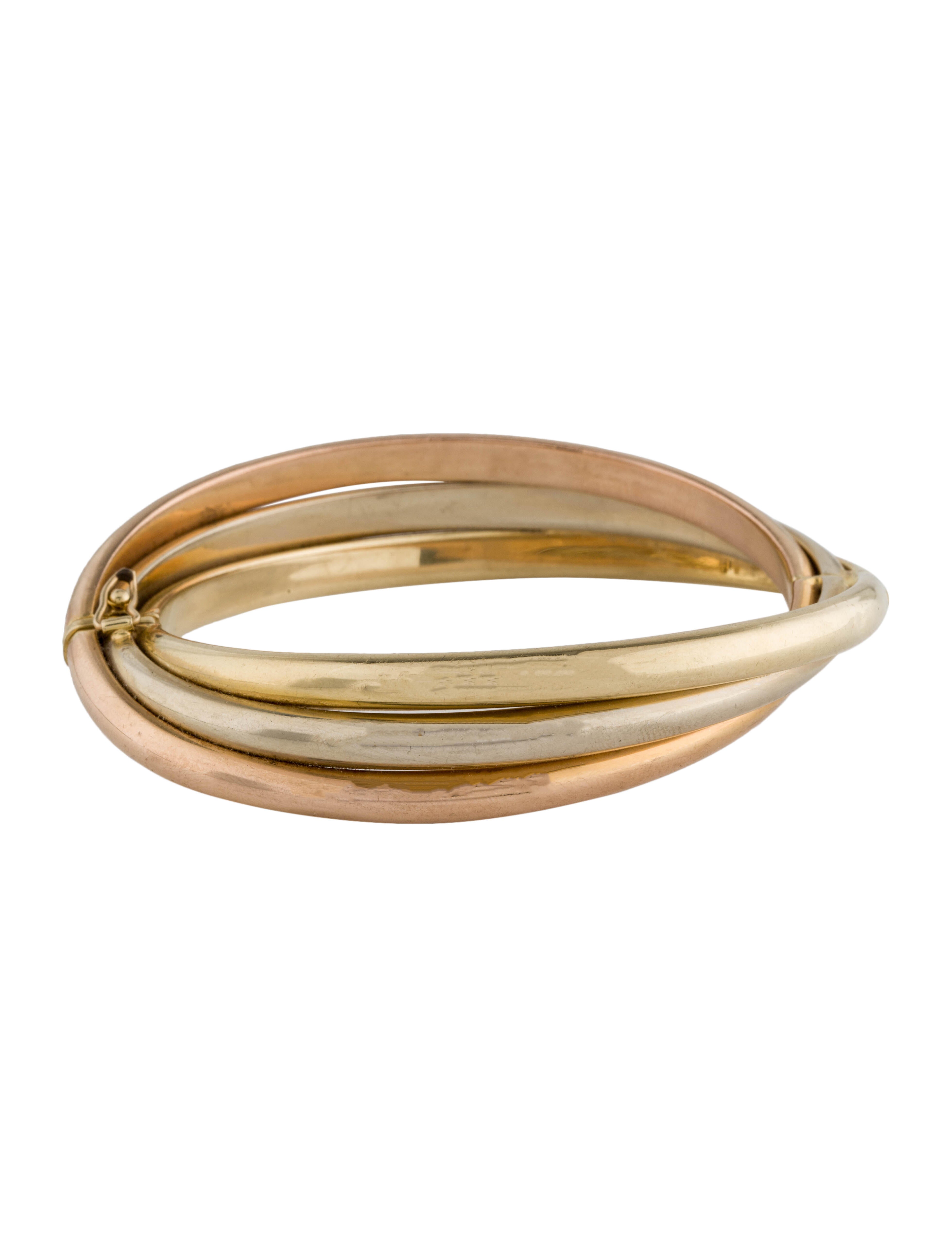 Bracelet 14K Three-Tone Hinged Rolling Bangle