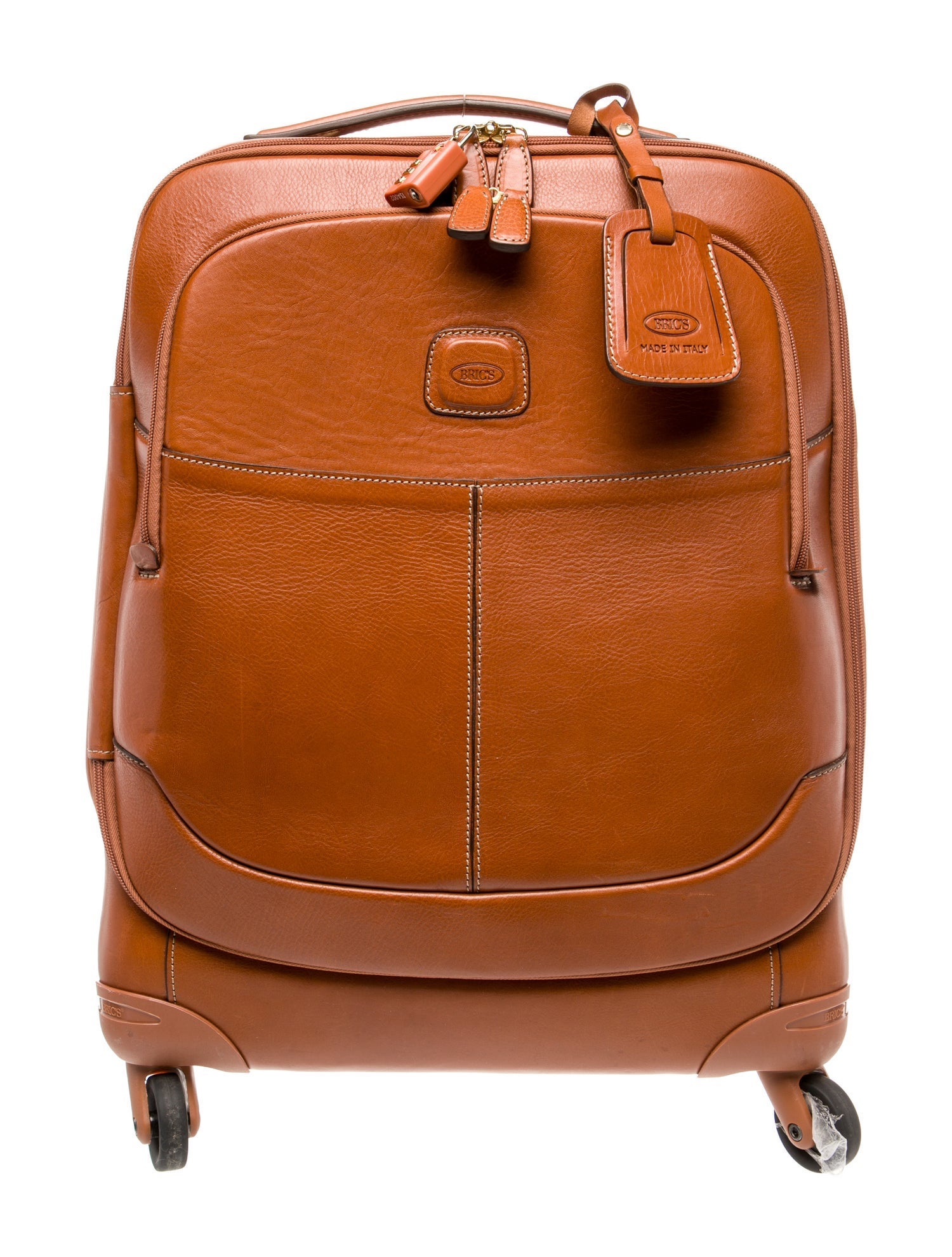 Bric's brown leather rolling suitcase