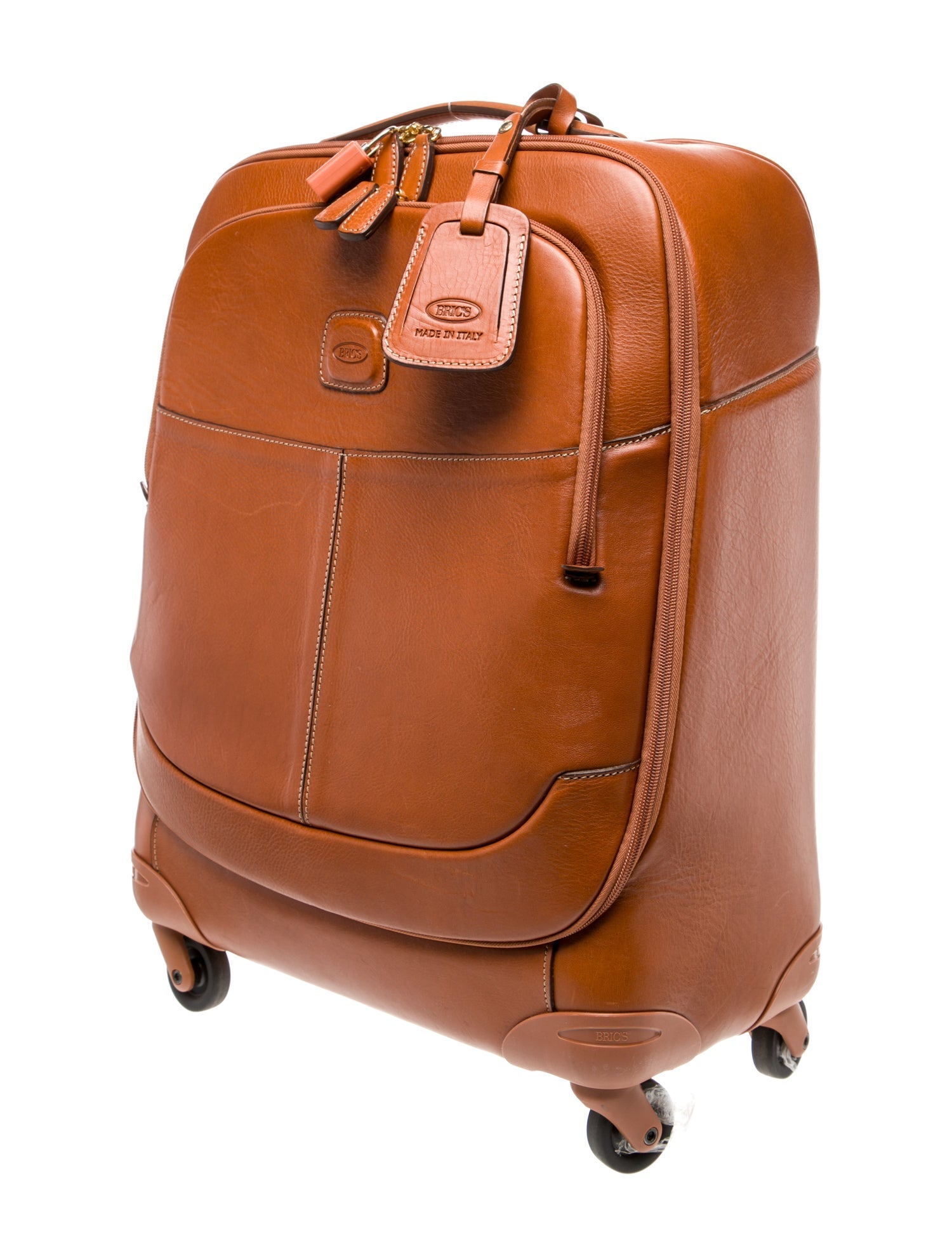 Bric's brown leather rolling suitcase