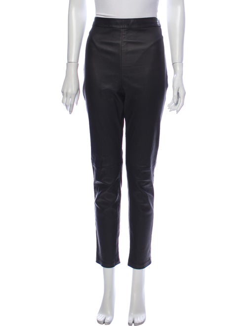 Brandon Maxwell Leather Straight Leg Pants Black
