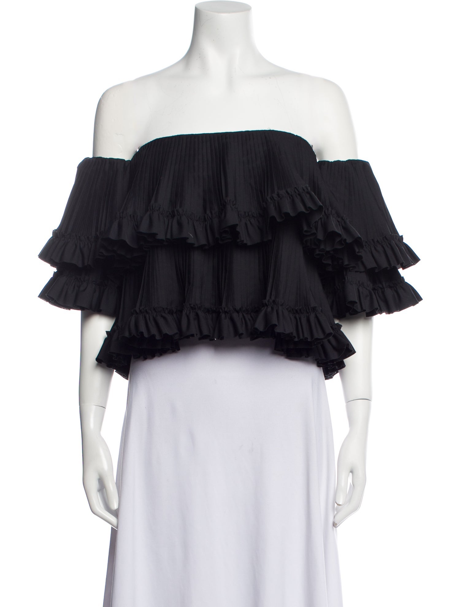 Brandon Maxwell Off-The-Shoulder Three-Quarter Sleeve Crop Top