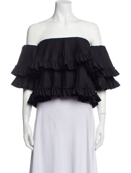 Brandon Maxwell Off-The-Shoulder Three-Quarter Sleeve Crop Top