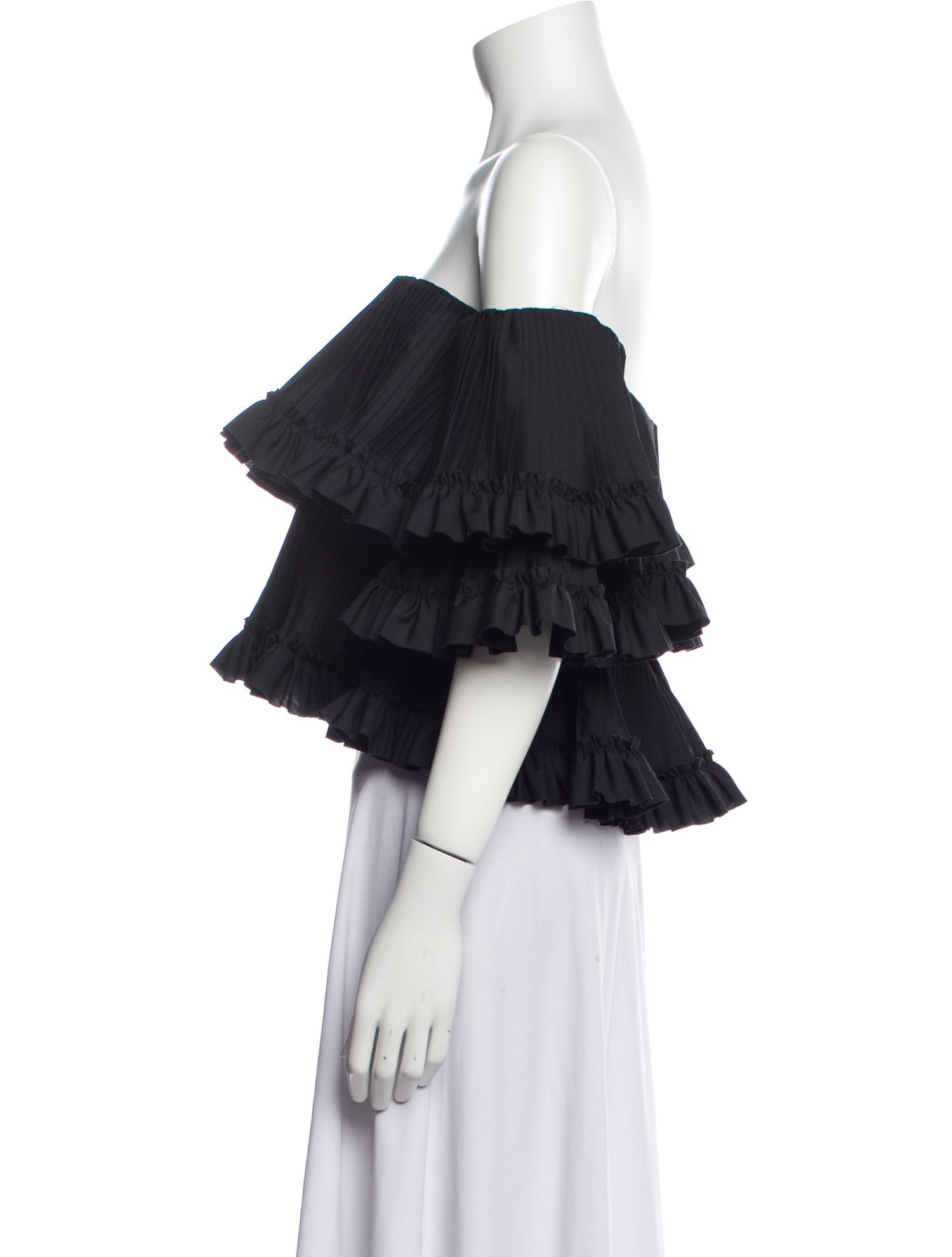 Brandon Maxwell Off-The-Shoulder Three-Quarter Sleeve Crop Top