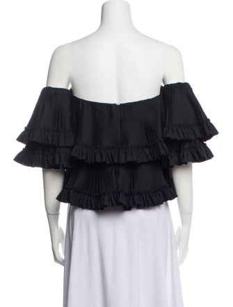 Brandon Maxwell Off-The-Shoulder Three-Quarter Sleeve Crop Top