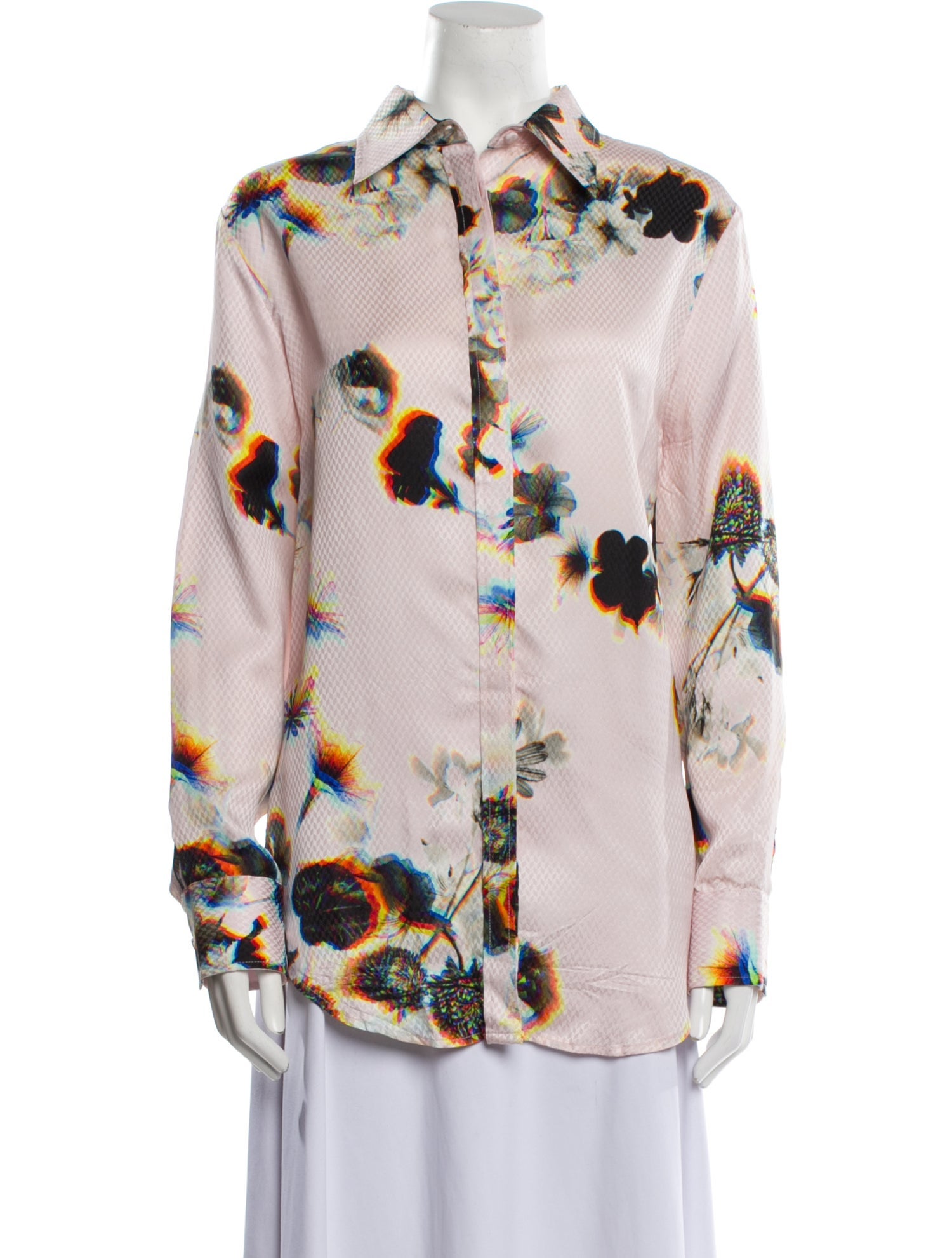 Brandon Maxwell Printed Long Sleeve Button-Up Top