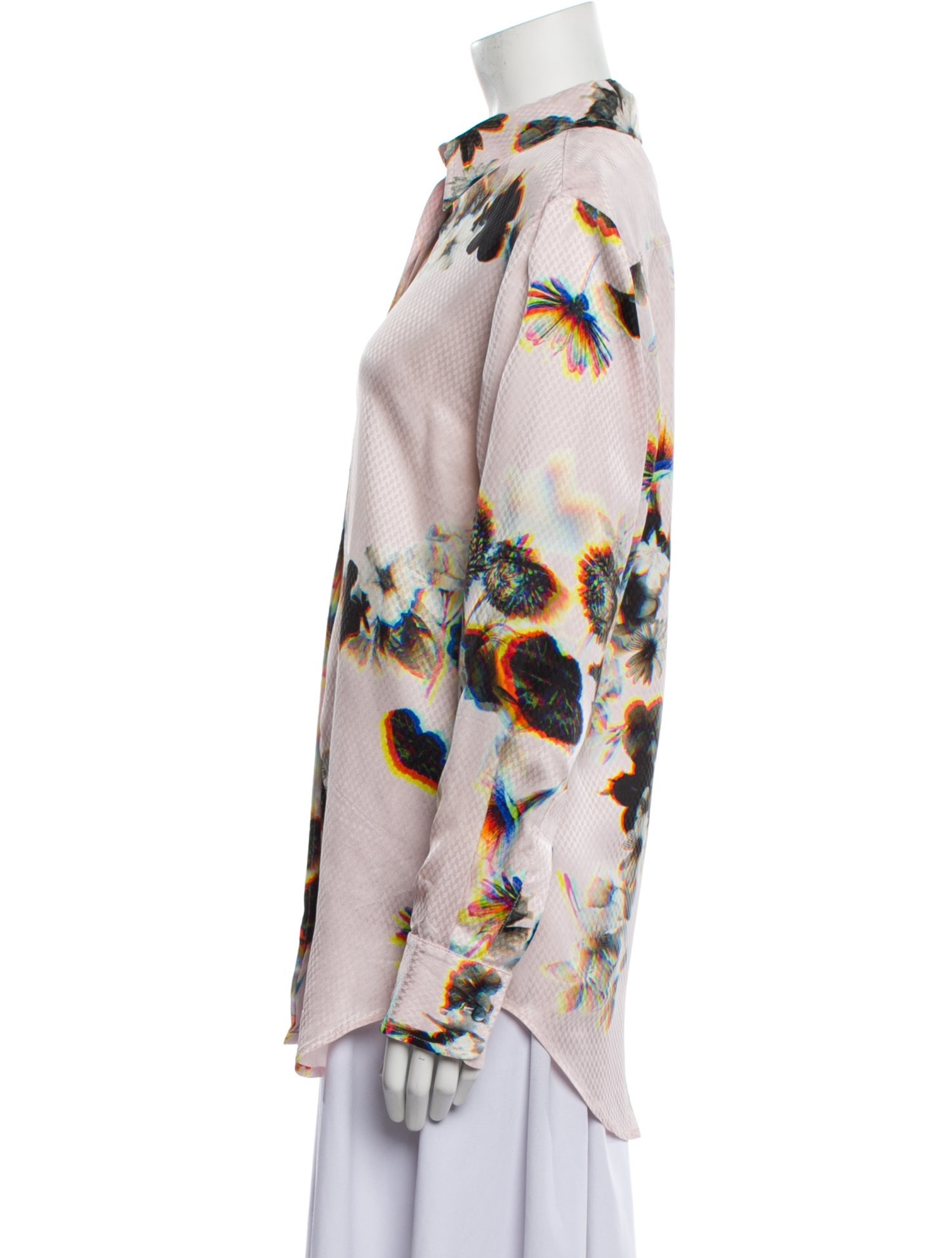 Brandon Maxwell Printed Long Sleeve Button-Up Top