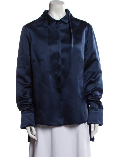Brandon Maxwell Silk Long Sleeve Button-Up Top