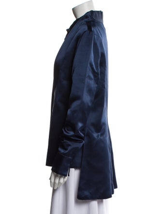 Brandon Maxwell Silk Long Sleeve Button-Up Top