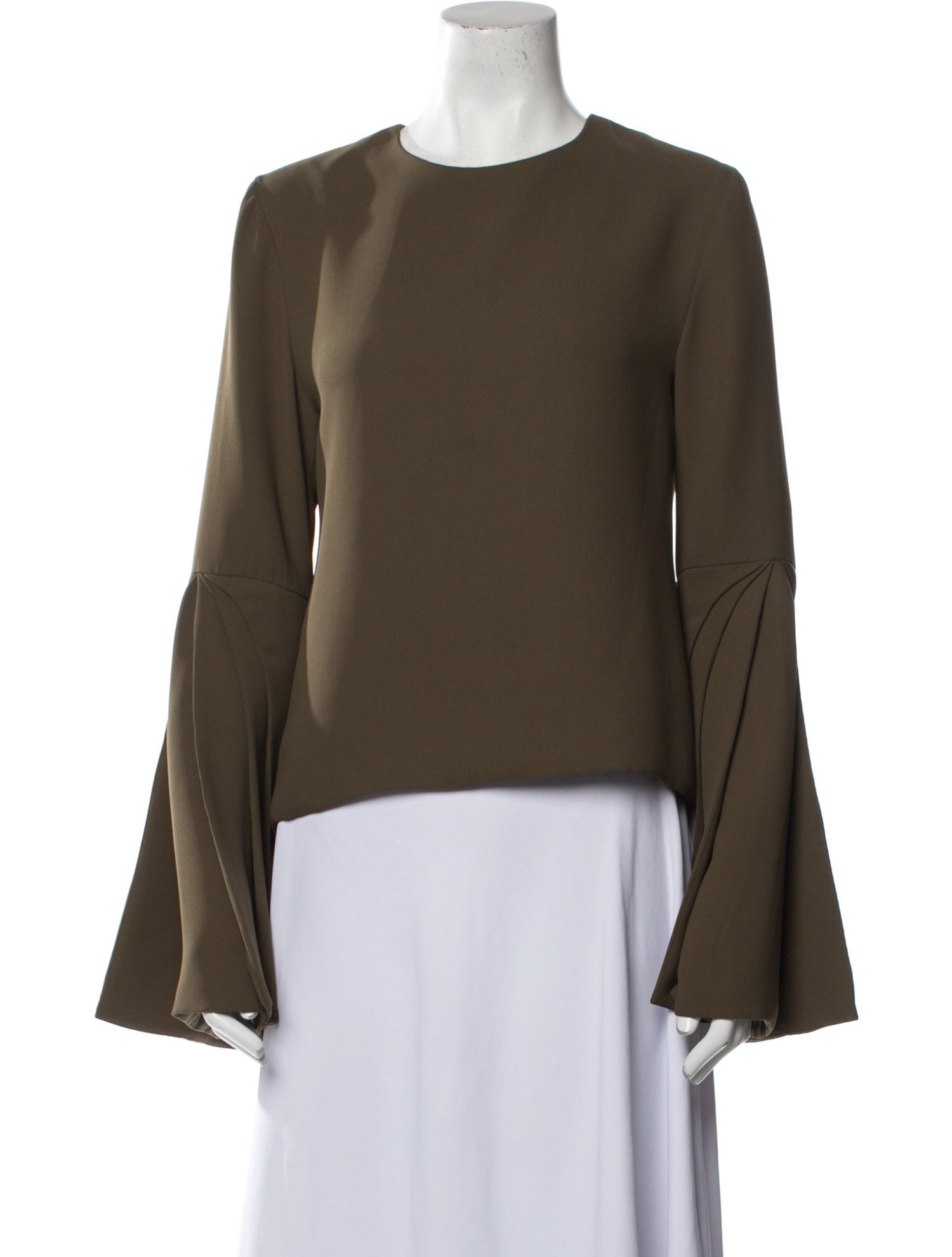 Brandon Maxwell Crew Neck Long Sleeve Blouse