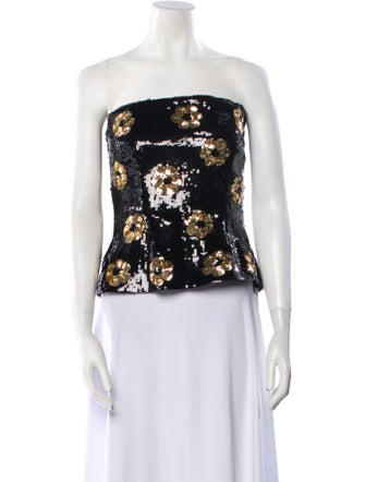 Brandon Maxwell Patterned Strapless Crop Top