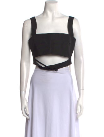 Brandon Maxwell Silk Square Neckline Crop Top