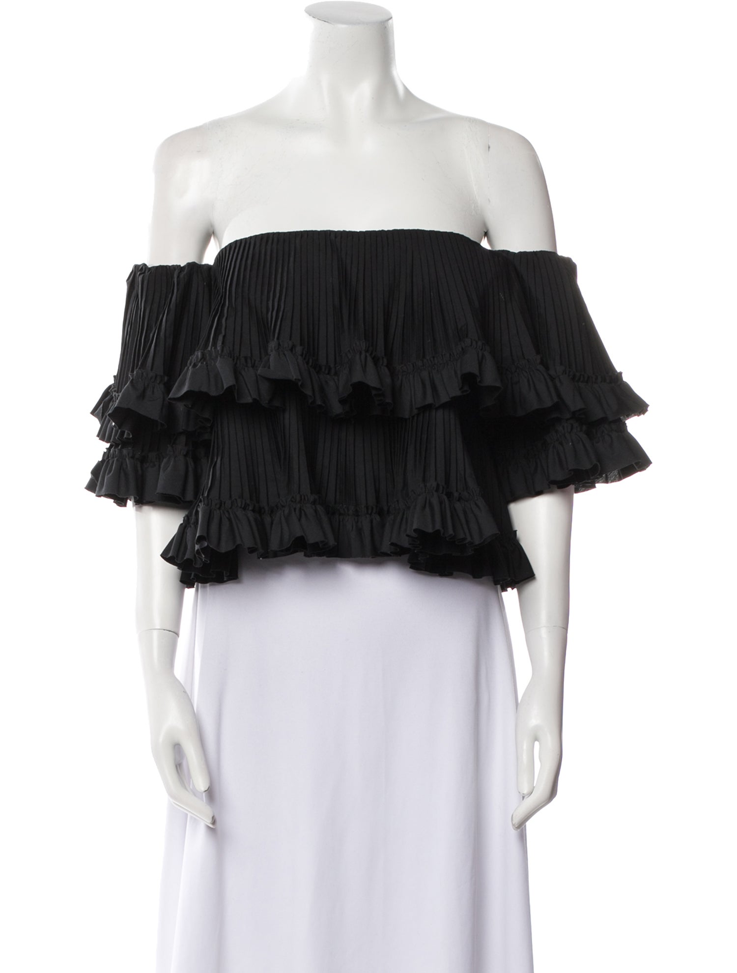 Brandon Maxwell Off-The-Shoulder Three-Quarter Sleeve Crop Top