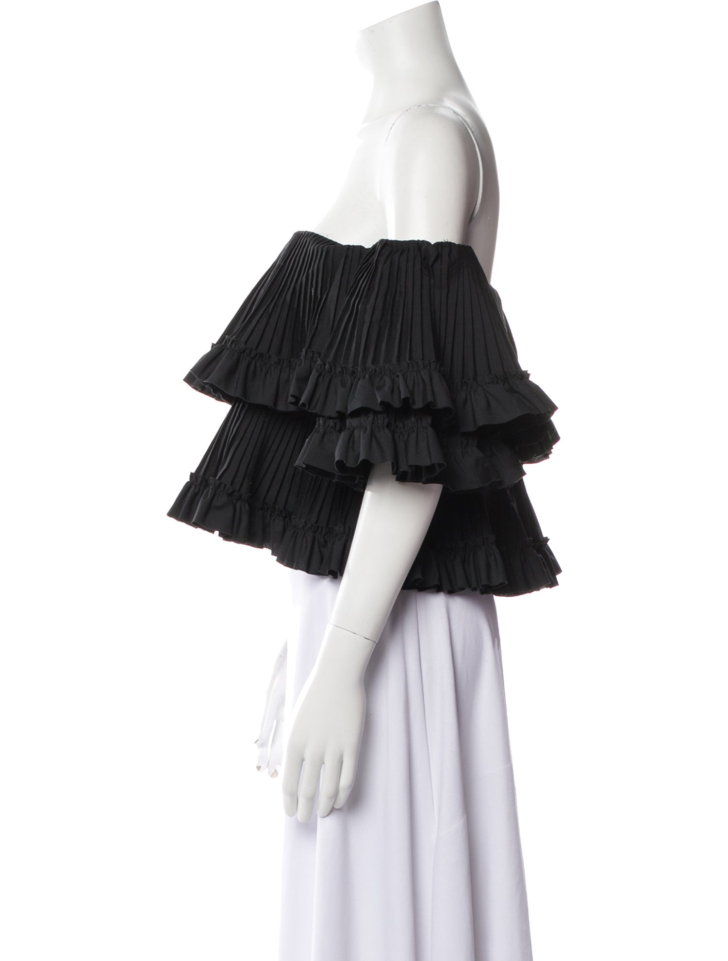 Brandon Maxwell Off-The-Shoulder Three-Quarter Sleeve Crop Top