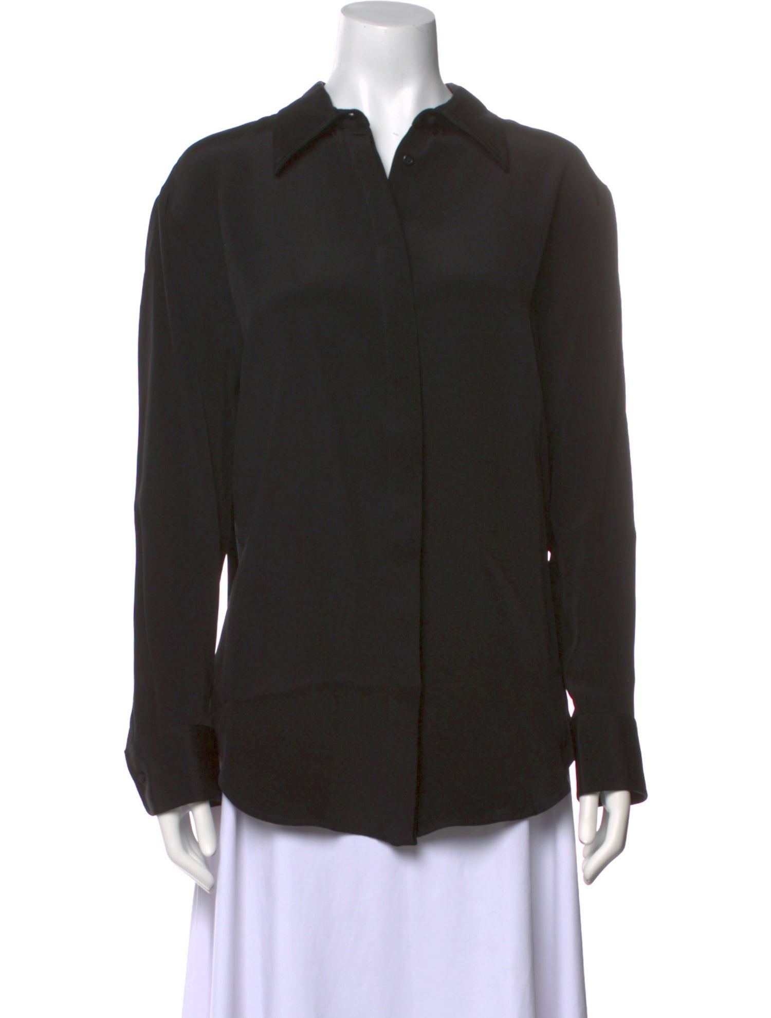 Brandon Maxwell Silk Long Sleeve Button-Up Top