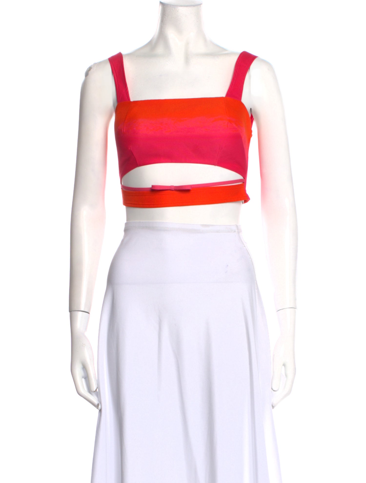Brandon Maxwell Silk Colorblock Pattern Crop Top