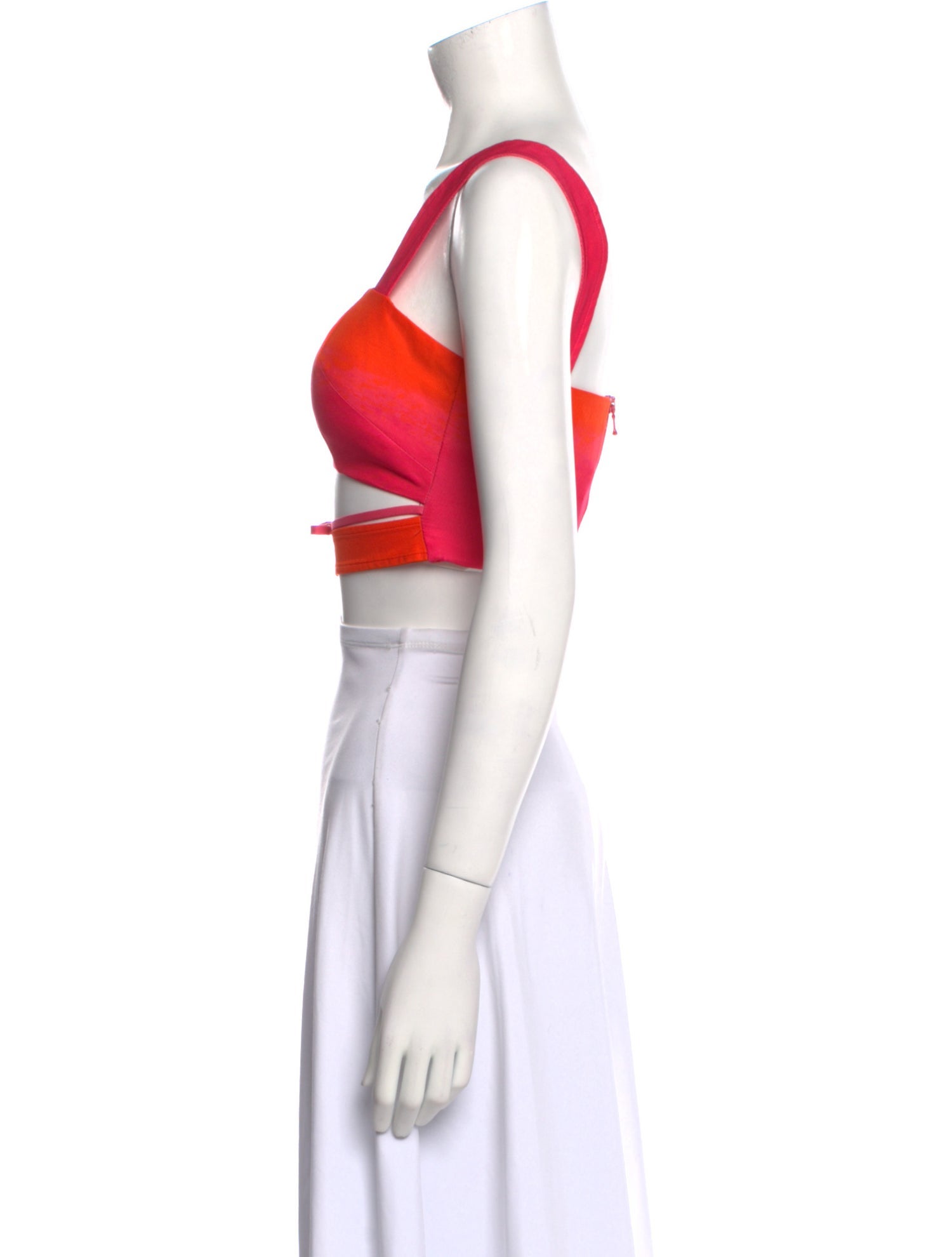Brandon Maxwell Silk Colorblock Pattern Crop Top