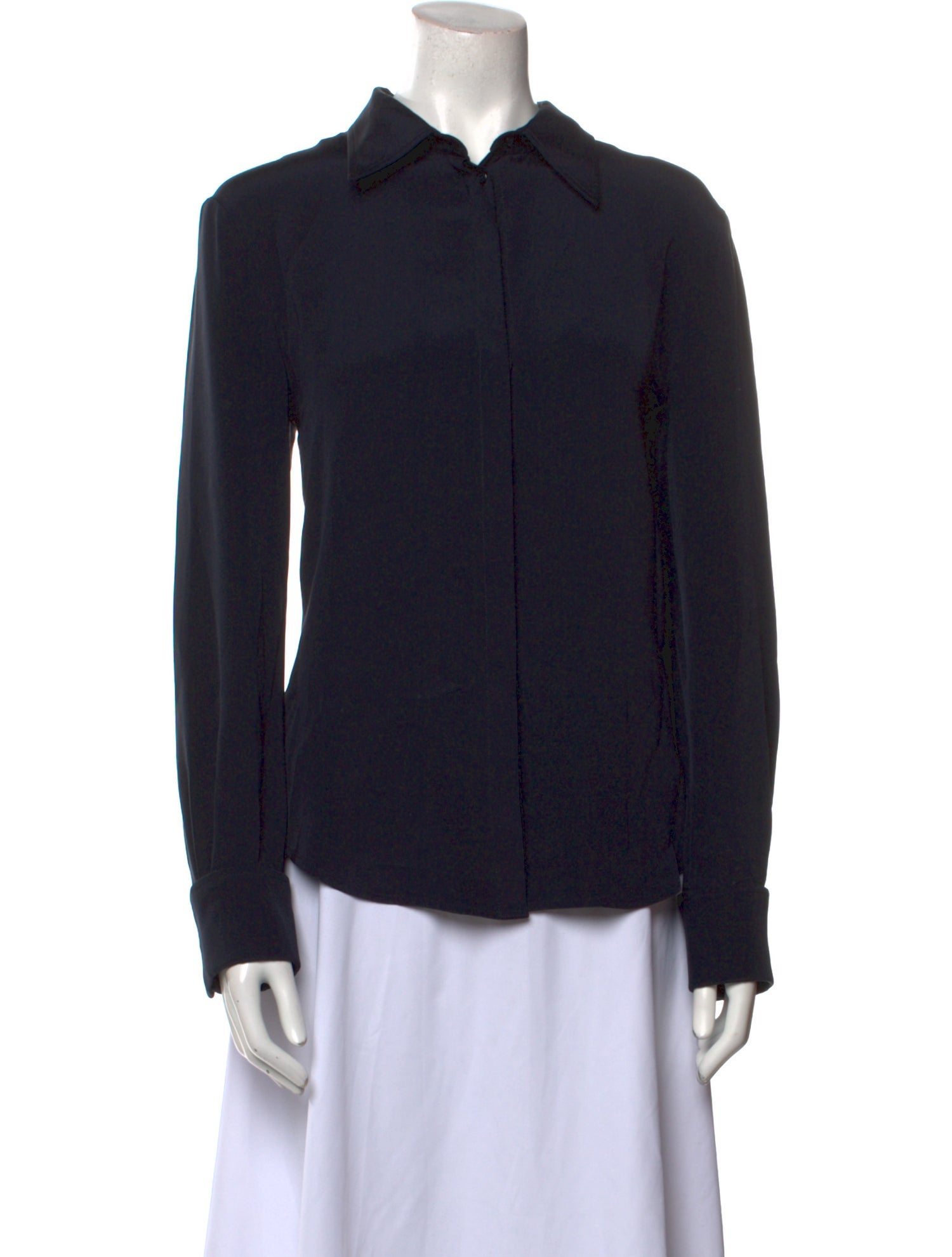 Brandon Maxwell Silk Long Sleeve Button-Up Top