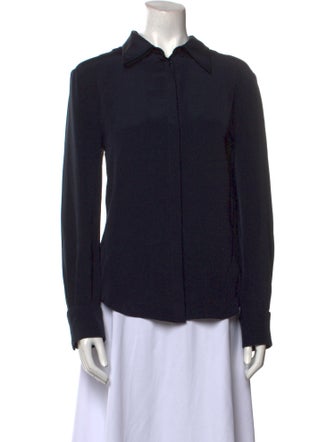 Brandon Maxwell Silk Long Sleeve Button-Up Top