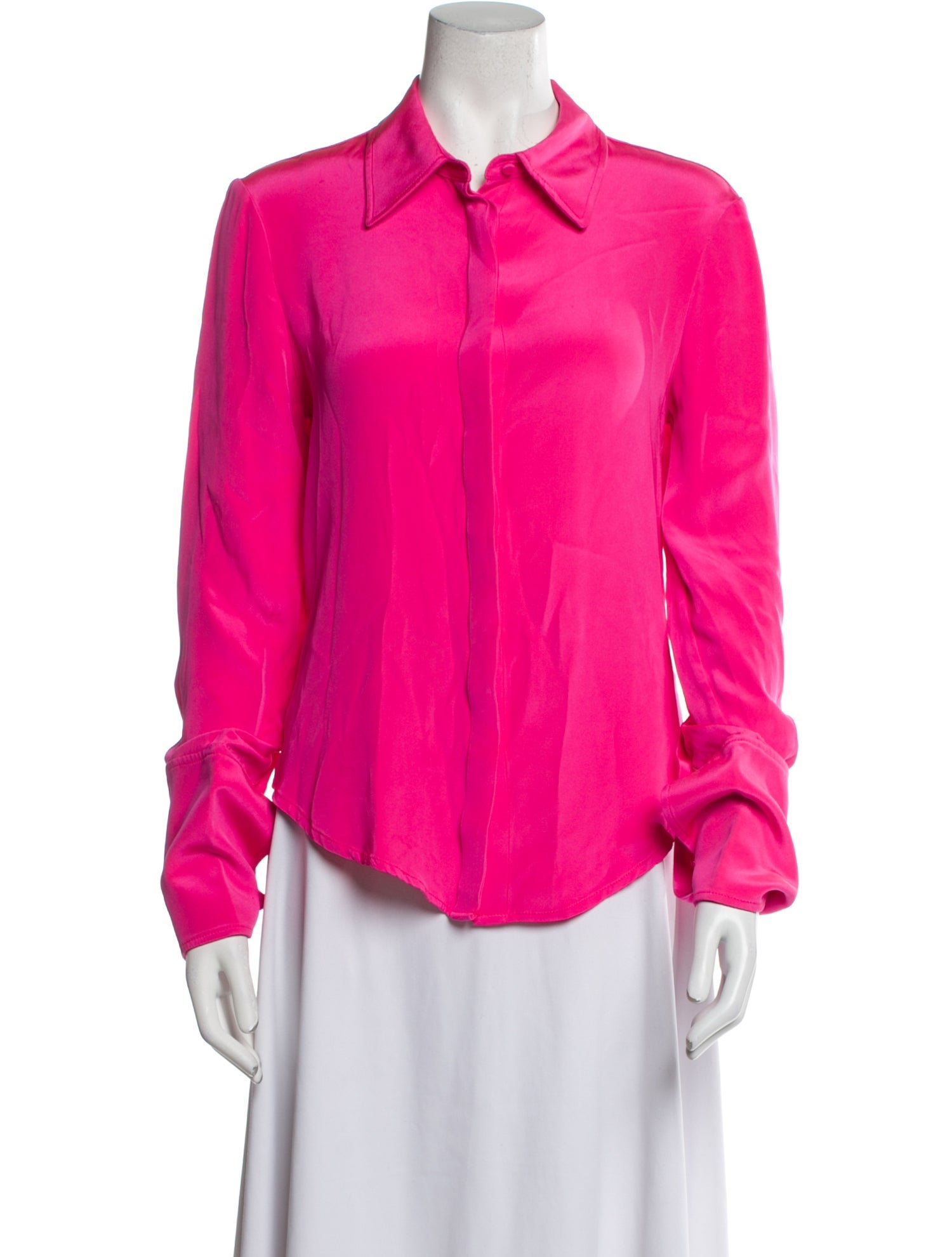 Brandon Maxwell Silk Long Sleeve Button-Up Top