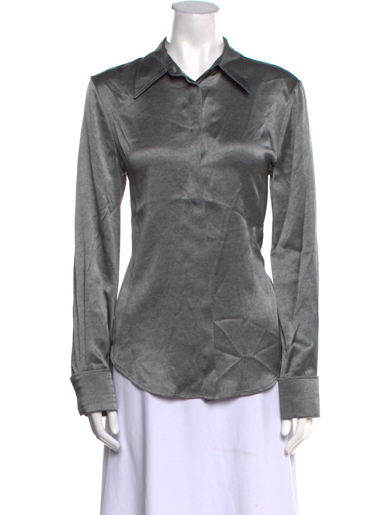 Brandon Maxwell Silk Long Sleeve Button-Up Top