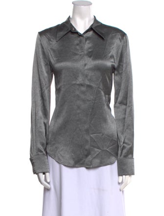 Brandon Maxwell Silk Long Sleeve Button-Up Top